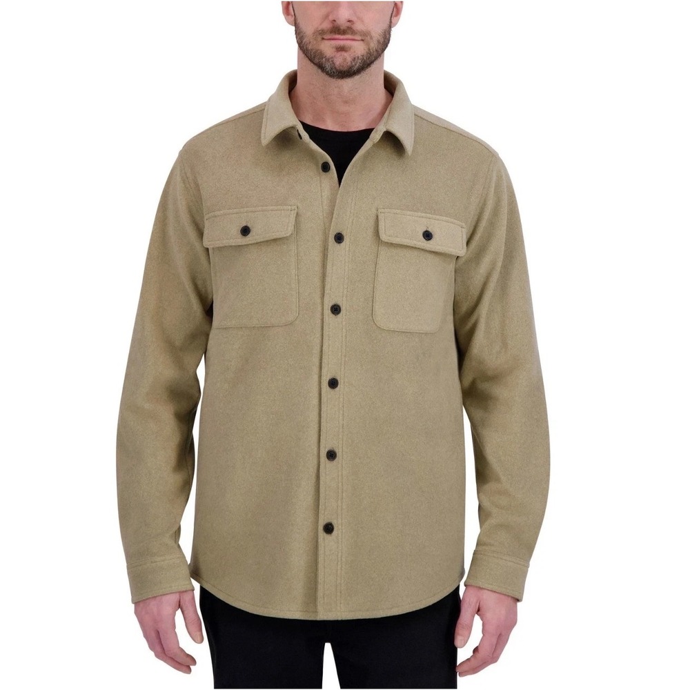 NWT Kirkland Signature Men XL Tan Shirt Jacket 2-Way Stretch Side Pocket Shacket